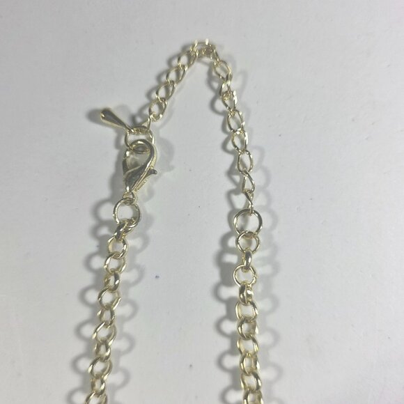 Green Statement Bib Necklace Gold-Tone Chain Faceted Resin Beads Lobster Clasp - Picture 4 of 5